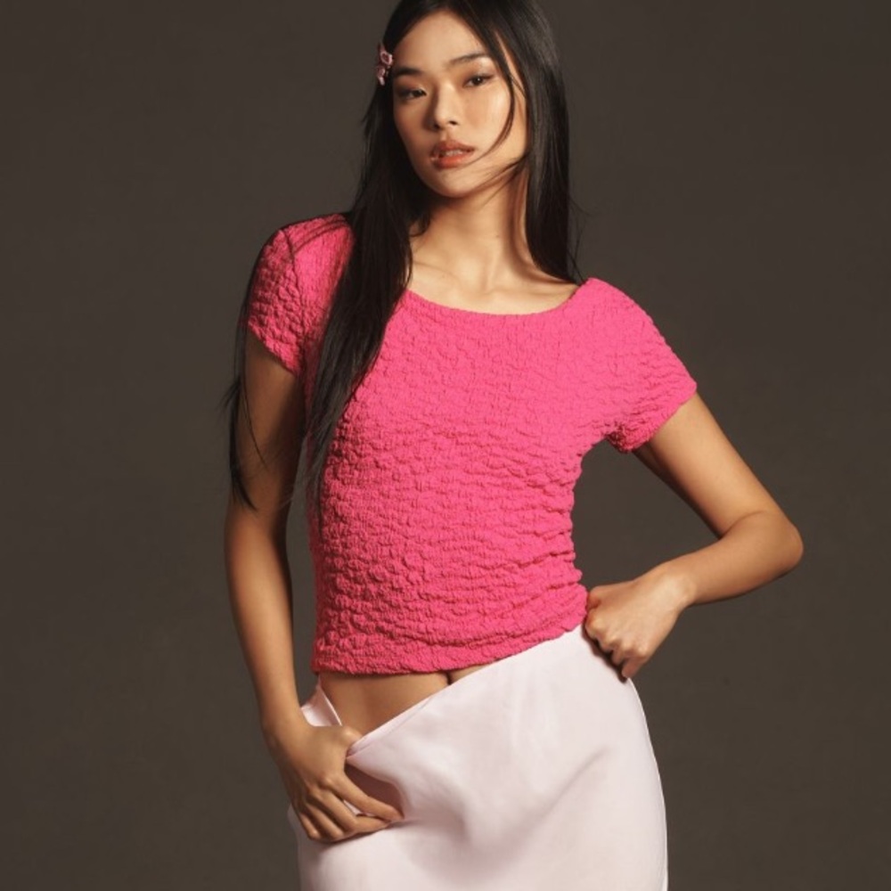 ANTHROPOLOGIE Maeve Socialite Popcorn Tee in Pink Size Medium